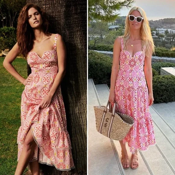 NWOT Borgo de Nor Clio Sweetheart Midi Dress in Palermo Pink Size 10 US (14 UK) - Picture 4 of 13